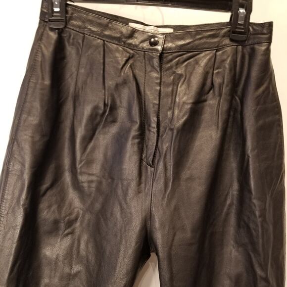 Vintage High Waisted Leather Pants Hi Rise Cow Leather Pockets Zipper Size 10 - Picture 2 of 16